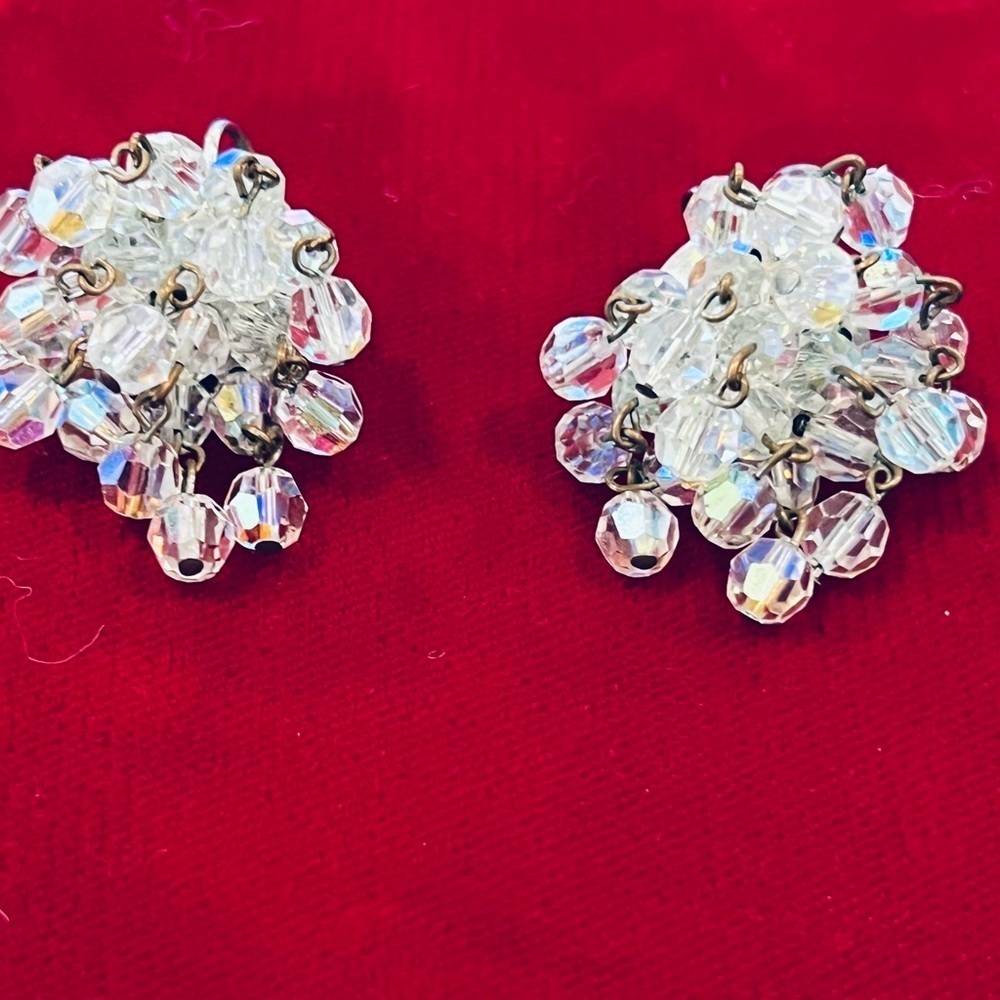Vintage crystal 1960s beaded clip on earrings